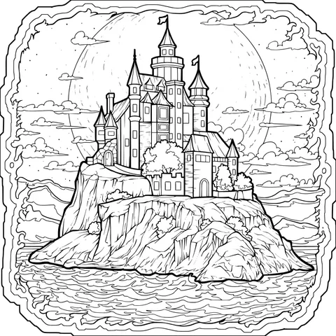 Castle on an Island under the Moonlight