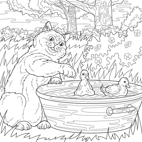 Cat and Little Yellow Ducks