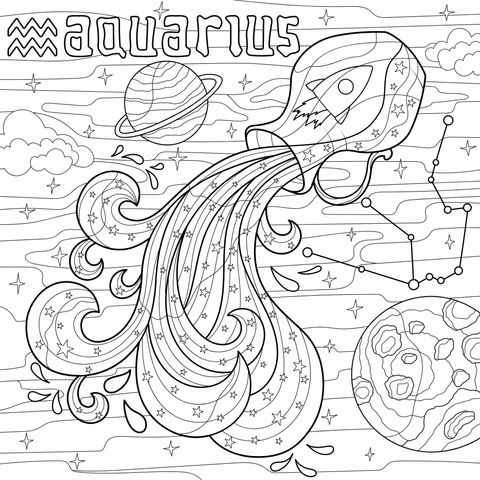 水瓶座与宇宙元素插画