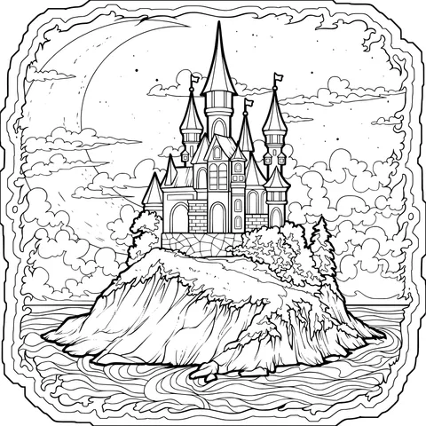 Castle on an Island under the Moonlight