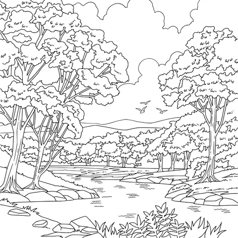 Beautiful Scenery of the Riverside Forest