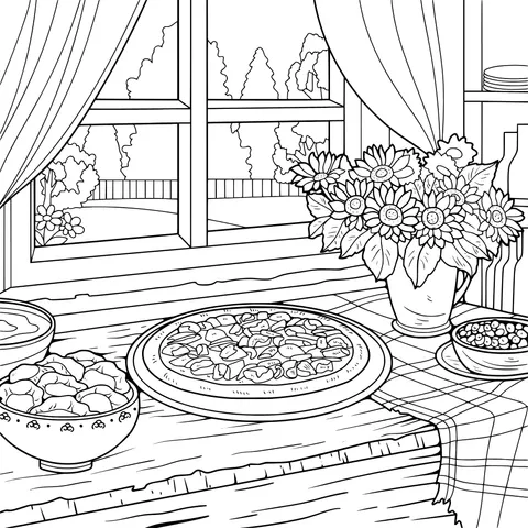 Delicacies and Flowers by the Window
