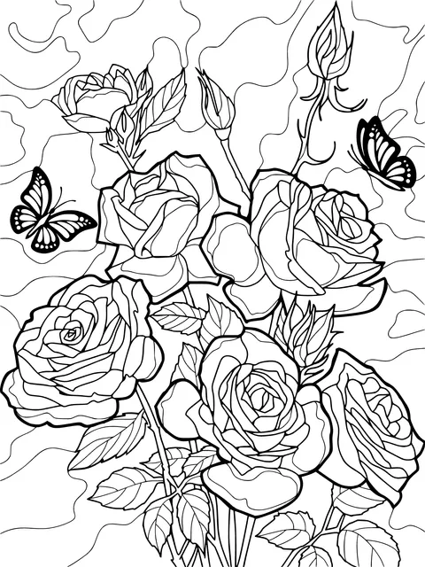 Pink Roses and Butterflies under the Starry Sky