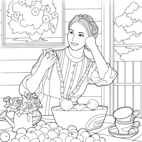 手拿水果的女士