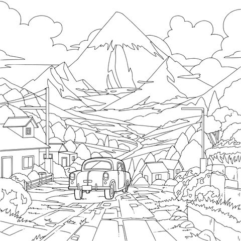 乡村风景与远山