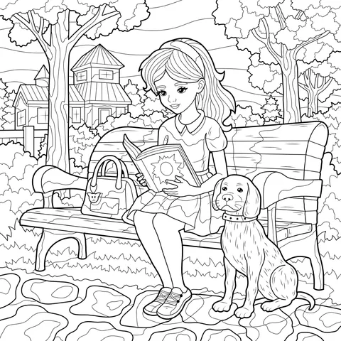 Girl reading on a park bench