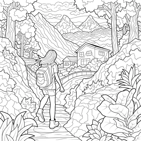 Girl walking on a mountain - forest path