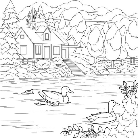 Beautiful Dusk Scene of a Lakeside Cottage