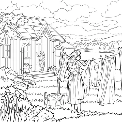 Laundry - hanging scene in the countryside