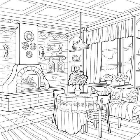 Cozy Living Room Coloring Page