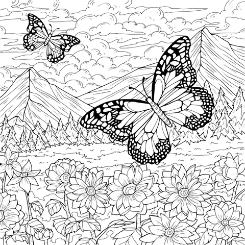 Butterflies Dancing Among Flowers