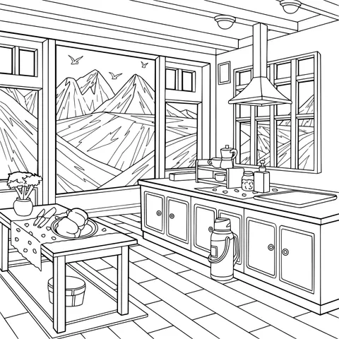 Cozy Kitchen with Mountain View Outside
