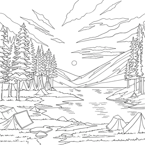 Beautiful Dusk by the Lakeside for Camping
