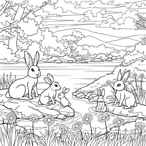A Rabbit Family by the River