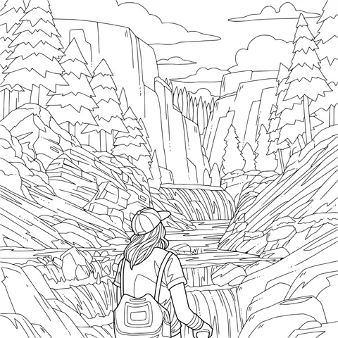Hiker Admiring the Waterfall