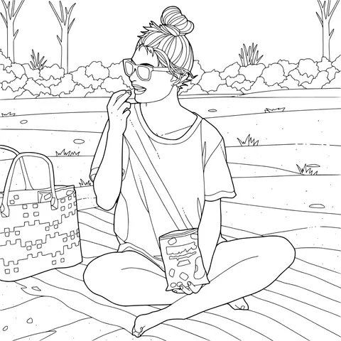 Woman having a picnic outdoors