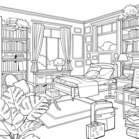 Cozy Bedroom - Themed Coloring Page