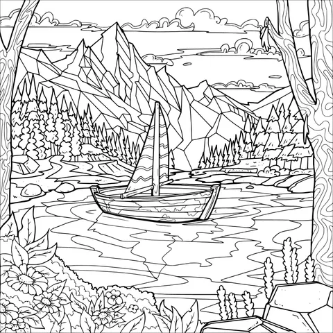Sailboat by the Mountain Lake