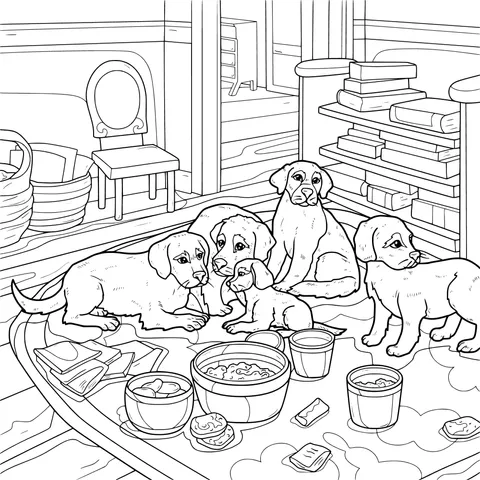A group of dogs in the room
