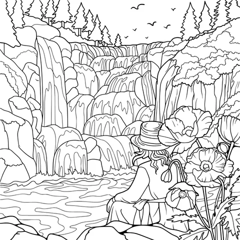 Woman Admiring the Waterfall