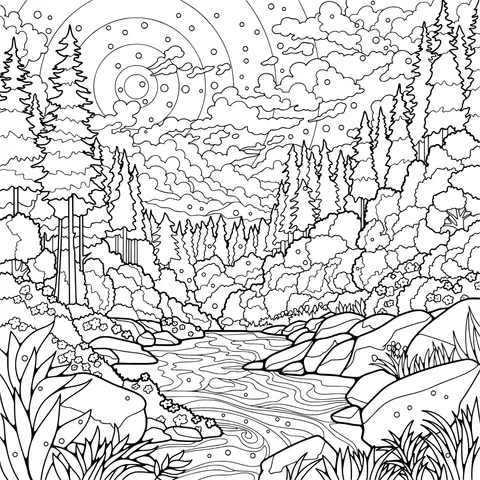 Forest Stream under the Moon - lit Night