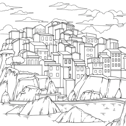 Colorful Town by the Cliff
