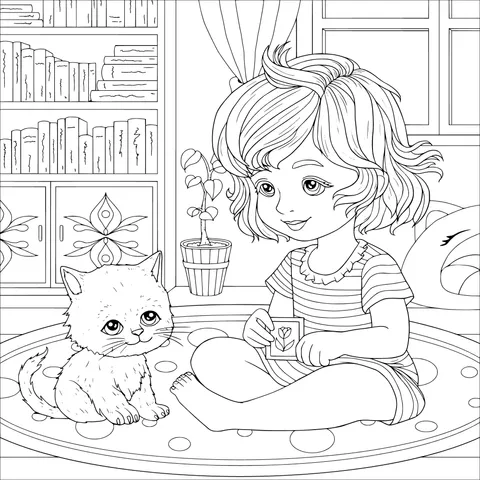 A Girl's Cozy Time with a Cat