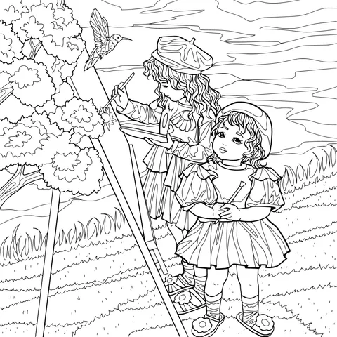 Girls Sketching Outdoors