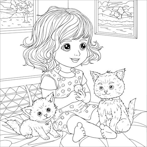 女孩与两只猫咪