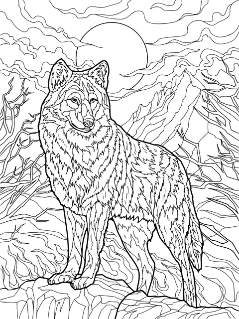 Wolf Standing Under the Moon