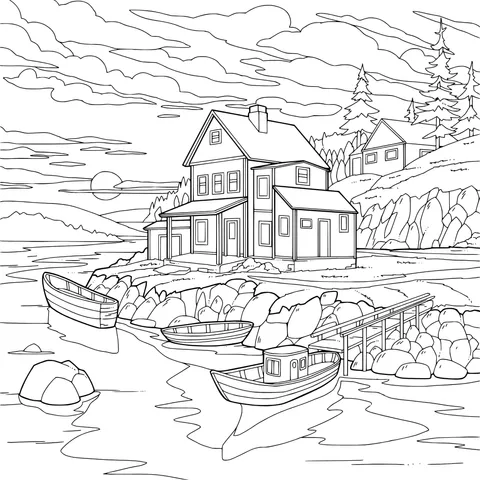 Cottage by the Lake at Dusk