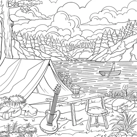 Camping scenery by the lakeside