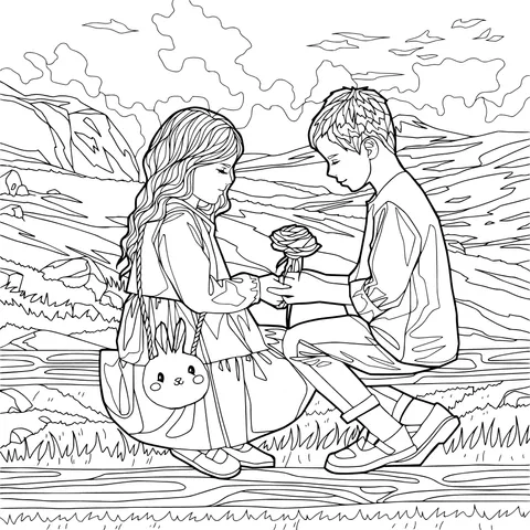 Couple giving flowers outdoors