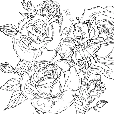 Little Fairy in the Rose Bush