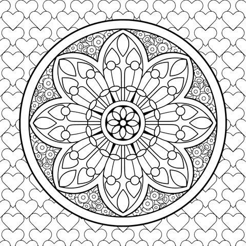 Colorful Mandala with Heart - shaped Background Pattern