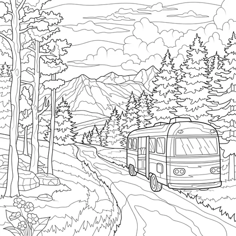 Yellow Bus in the Mountain Forest