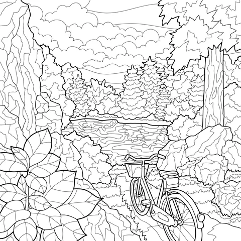 Scenery of Cycling by the Lake in Autumn