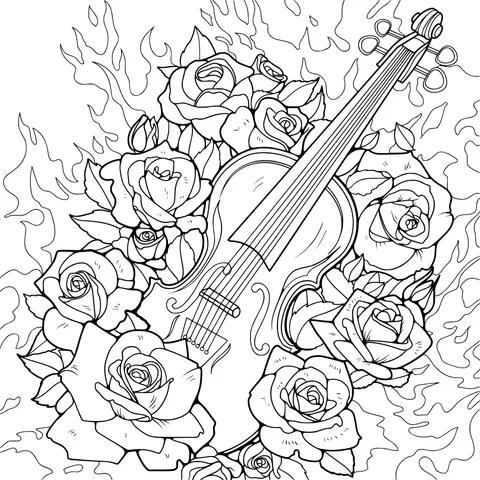 Violin and Roses in Flames