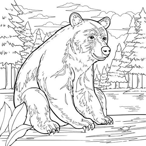 Black Bear by the Riverside in the Forest