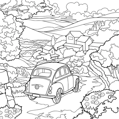 Blue car on a rural path
