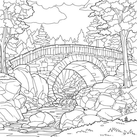 Stream under the stone bridge in the forest