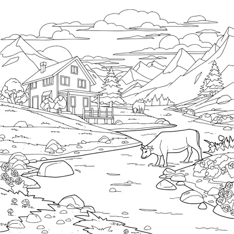 Rural scenery by the riverside in the mountains
