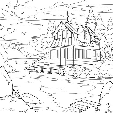 湖畔小屋的黄昏