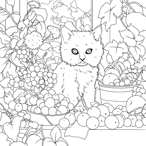 Kitten and Harvest Fruits