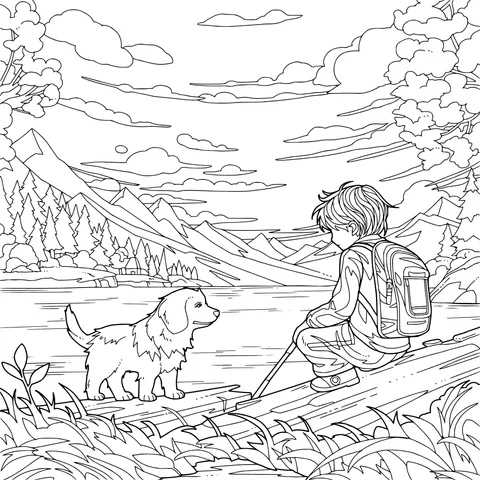 A Boy and His Dog Enjoying a Cozy Time by the Lakeside