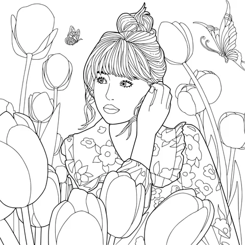 Woman among Tulips