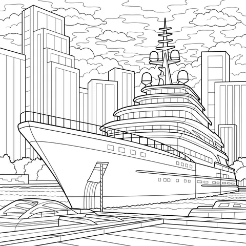 Luxury Cruise Ship at the Port beside the City