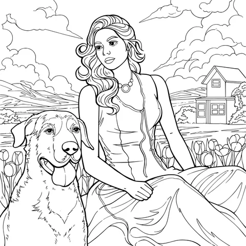 A Lady's Pastoral Time with Her Beloved Dog