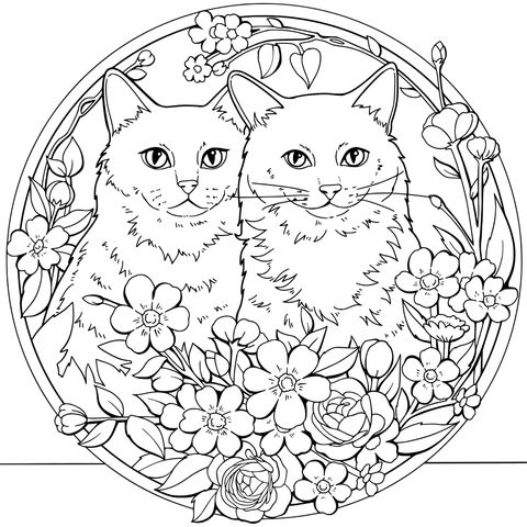 花丛中的双猫