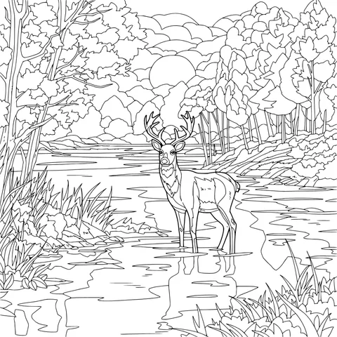 Deer by the River in Autumn